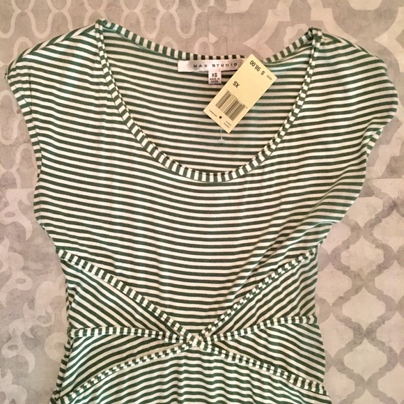 NWT Max Studio Green & White Stripe Dress XS - Picture 2 of 6